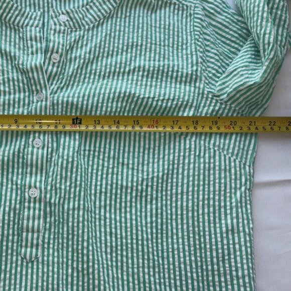 Madison Mathews Green White Seersucker Cotton Tunic CoverUp Button Down Size L - Picture 7 of 8